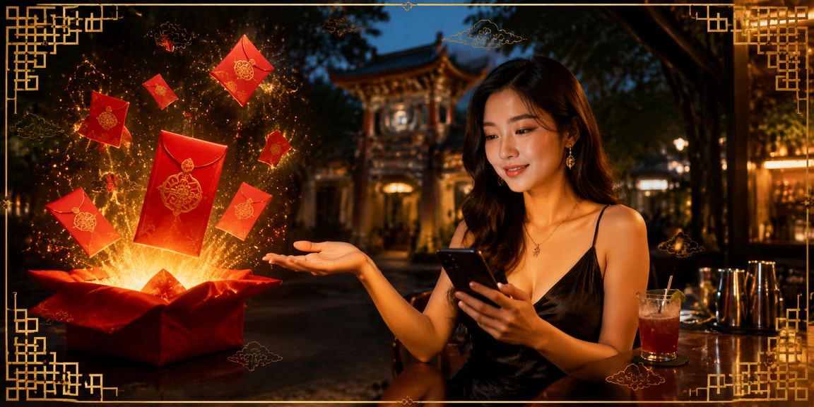 Người mẫu Hà Nội cầm bao lì xì đỏ biểu tượng thưởng VIP trong chương trình cao cấp